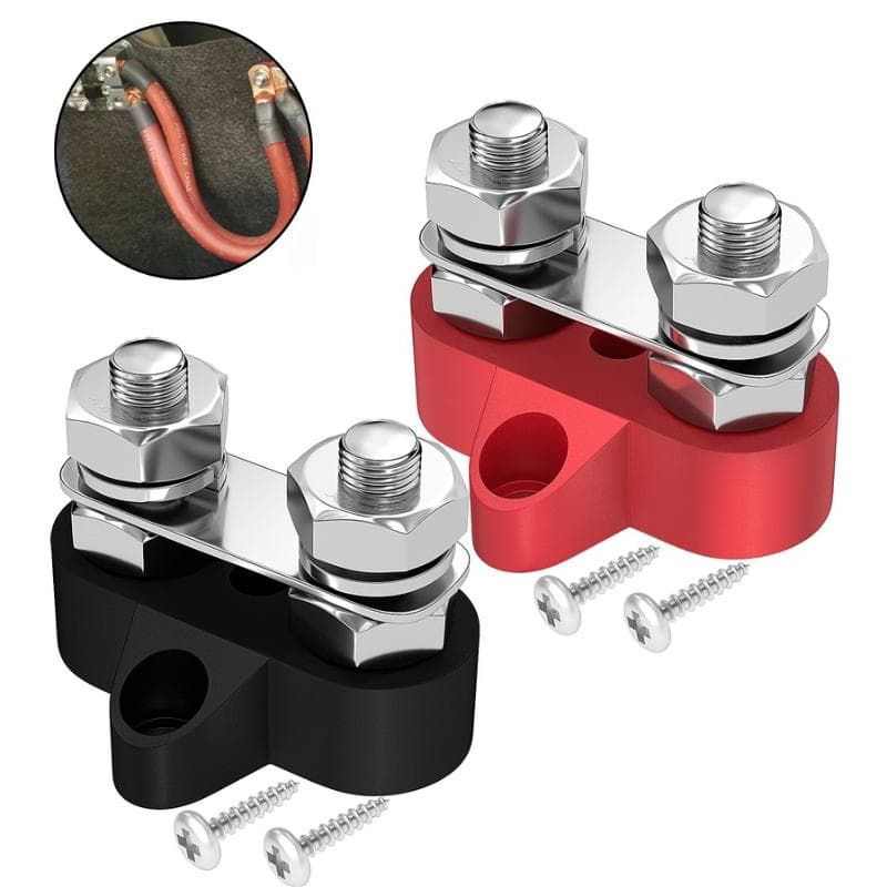 Daul Terminal Block Stud Double M8 DC 48V Bus Bar Power Terminal Block Positiv Negativ Faste ledningsbolter for Truck RV Båt Rød