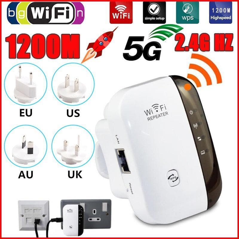 WiFi Extender Signal Booster Opp til 2640 kvadratfot Den siste generasjonen av trådløs Internett-repeater Svart
