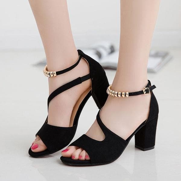 Størrelse 34-42 Dame sommermote Peep Toe Bue Chunky høyhæl sandalpumper cm Grå