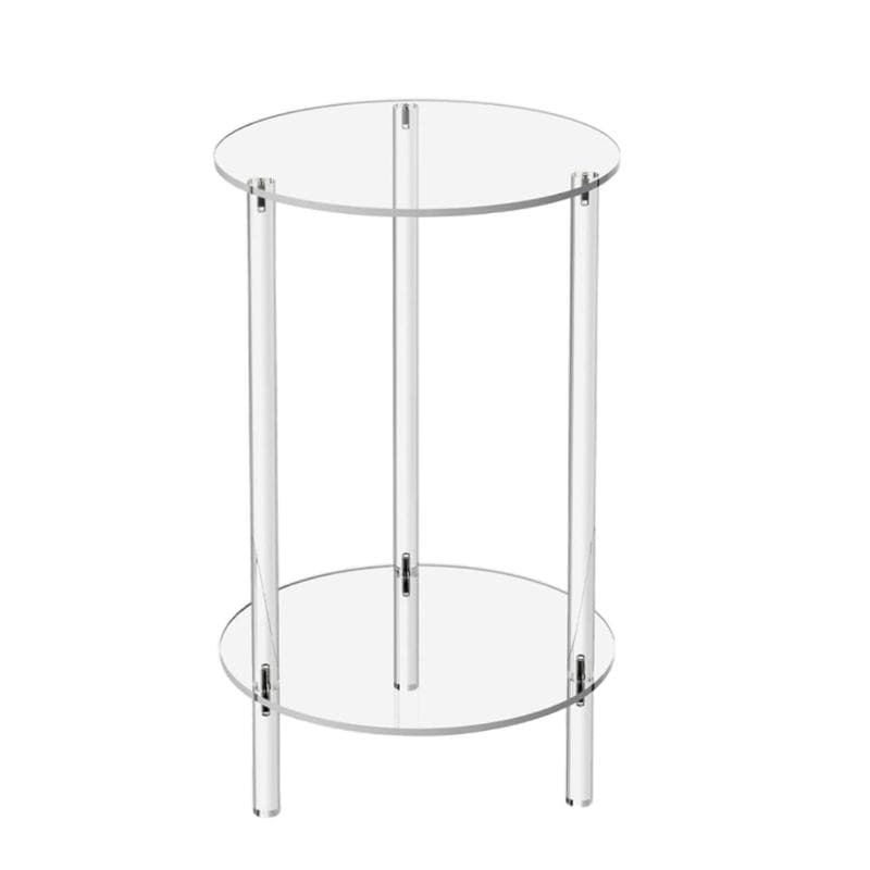 Moderne Akryl Sidebord, Dobbelt Etasjer Nattbord med Oppbevaring for Stue Soverom, Klart Lite Rundt Bord