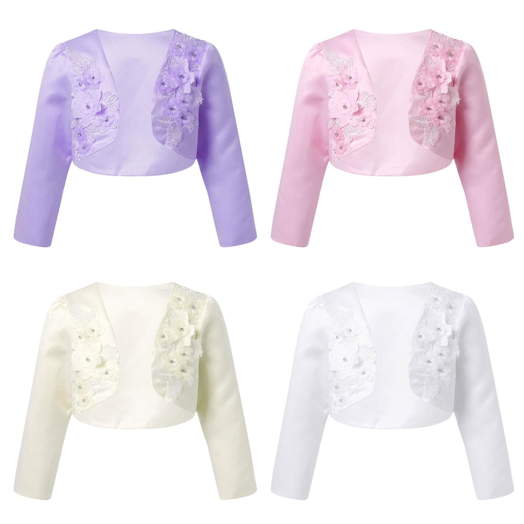 Barn Jenter Langermet 3D Blomsterapplikasjon Bolero Bryllupsfest Prinsesse Cover Up Shrug Cardigan cm Rosa