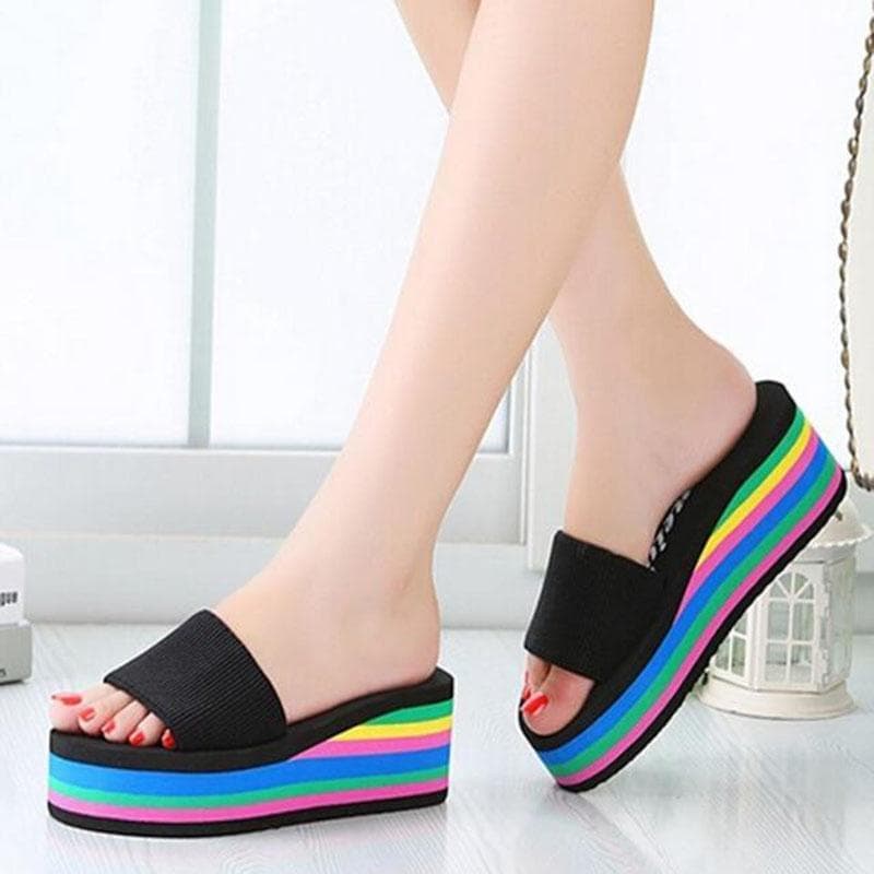 Sommer Kvinner Hjem Toepost Flip Flops Beach Platform Sko cm Svart