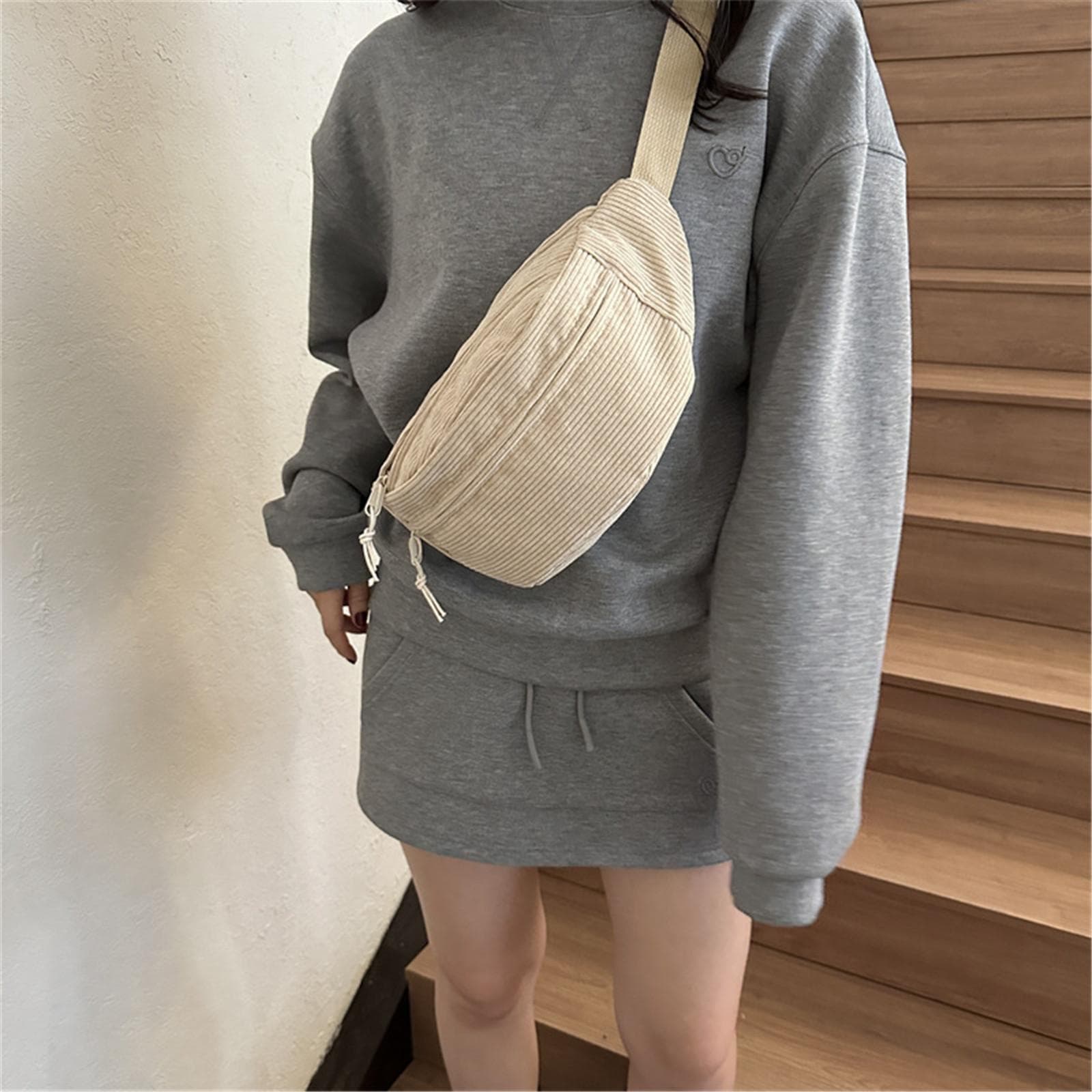Fløyel Midjeveske for Kvinner Casual Sport Fanny Pack Canvas Student Skulder Crossbody Brystveske Mote Banan Midjebelteveske Gul