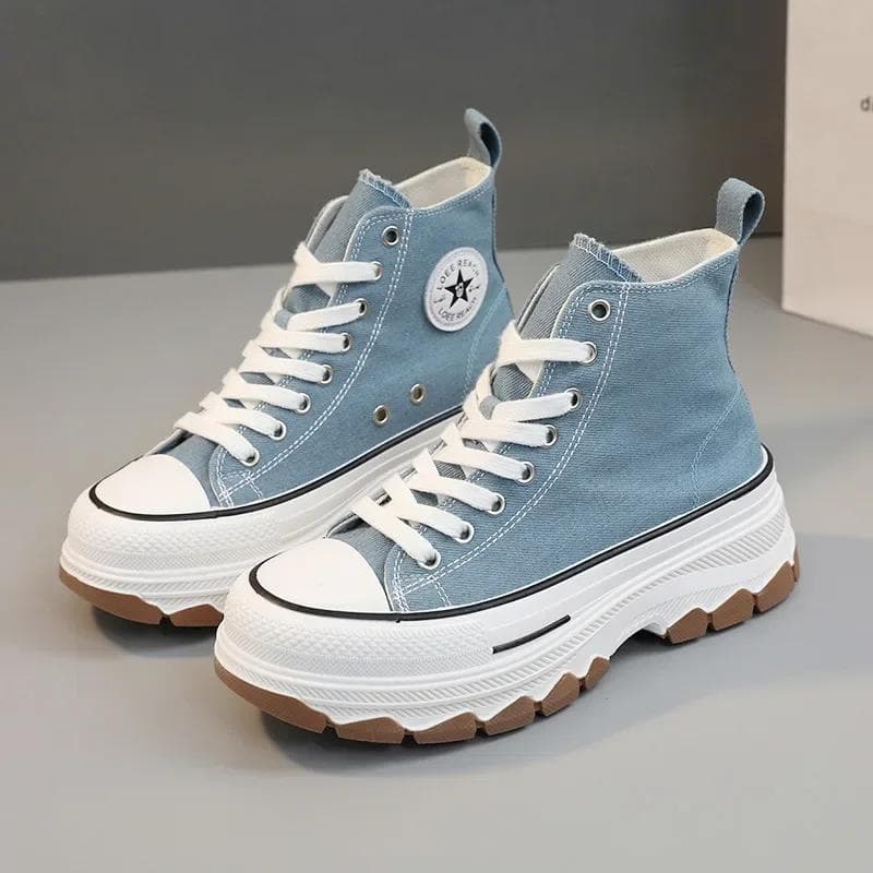 2024 Vår høst Dame Kvinner Høy Topp Sneakers Snøring Casual Plarform Høyde Lerret Sklisikker Slitesterk Vulkanisert Sko cm Rød