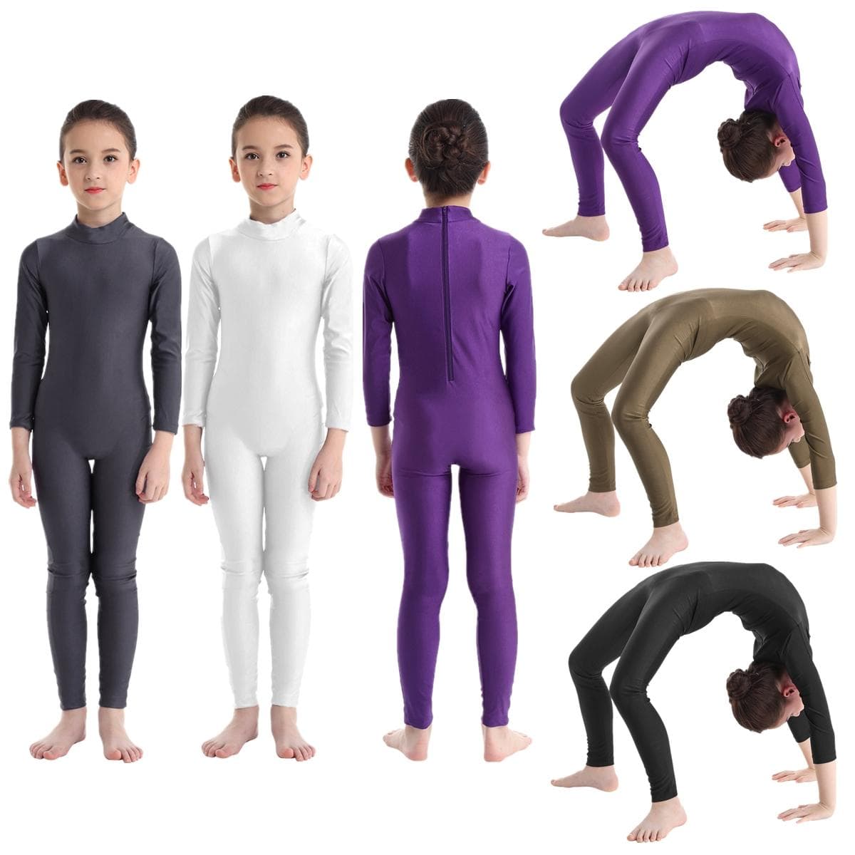 Barnejenter Langermet dansegymnastikkdrakter Unitard Bodysuit i full lengde Catsuit Danseklær kostymer cm Svart