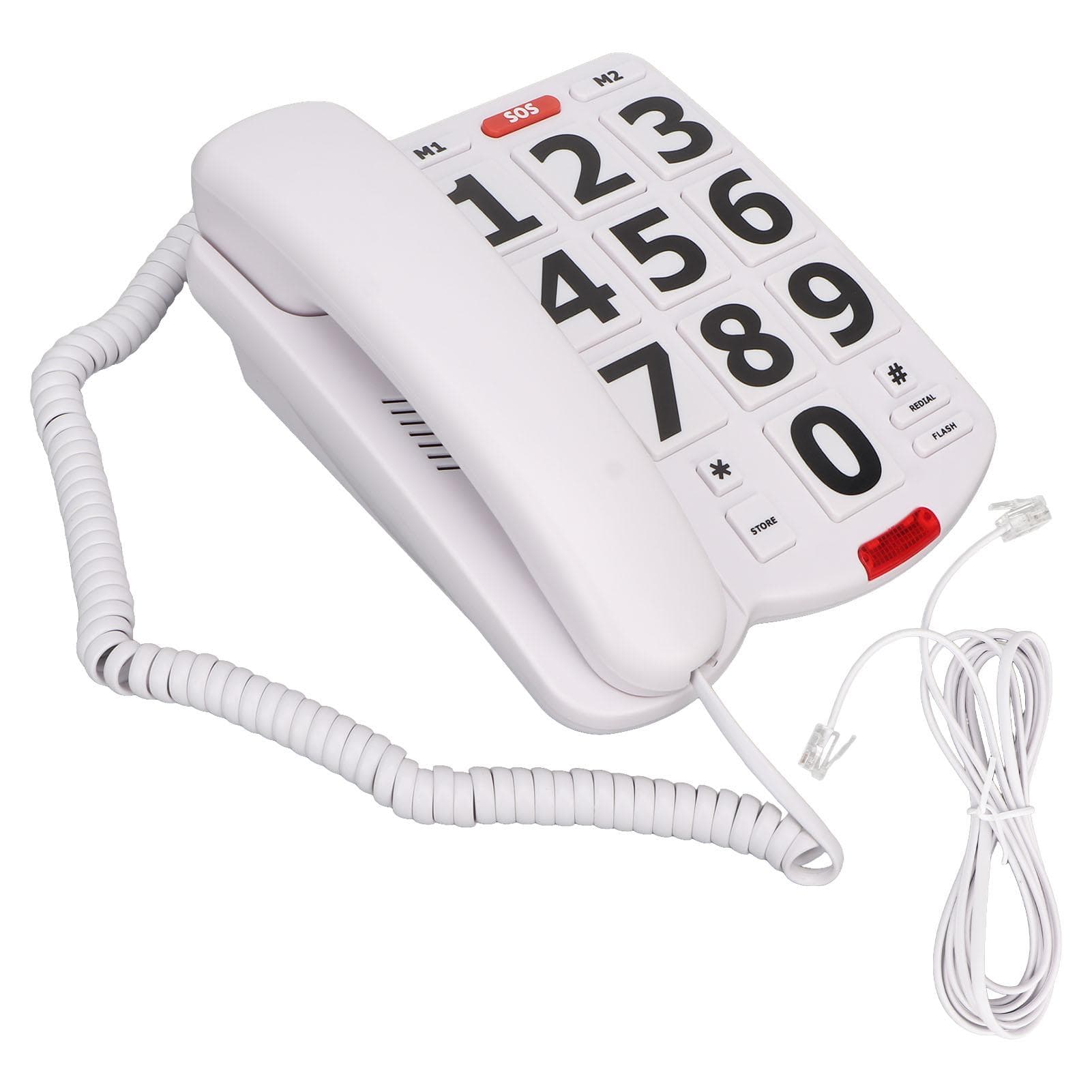 Telefon med store knapper Enkel Klassisk Justerbar Volum Hjem Fasttelefoner for Seniorer Hvit
