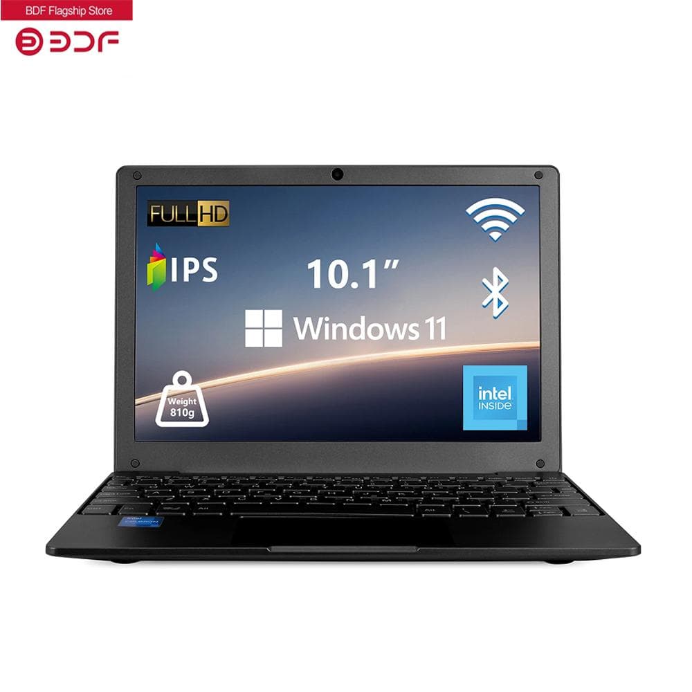 10,1 tommer Datamaskin bærbare datamaskiner Quad Celeron N4020 8GB+128GB Netbook Windows11 Webkamera Office Svart