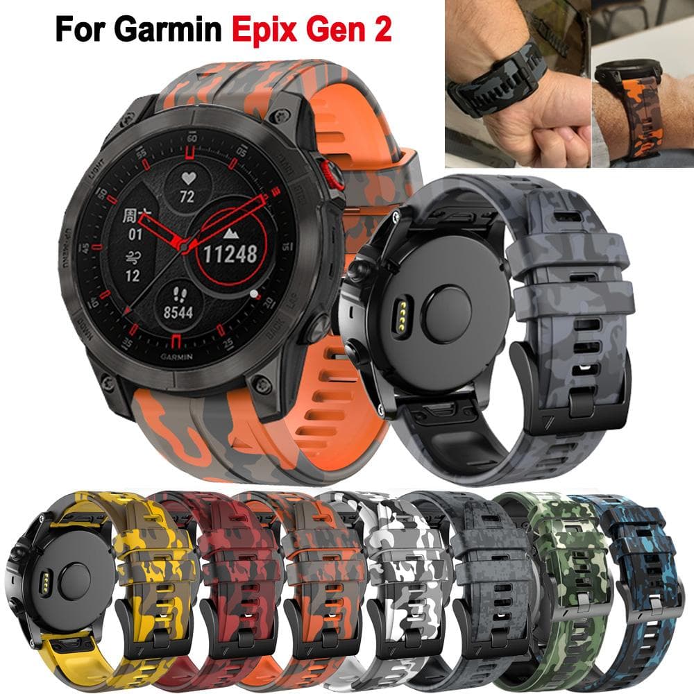 Erstatning 22mm 26mm Quickfit Camouflage Silikon klokkerem for Garmin Epix Gen 2 Fenix ​​7X 7 6X 6 Pro 5 5X Plus armbåndstropper Svart/Grønn