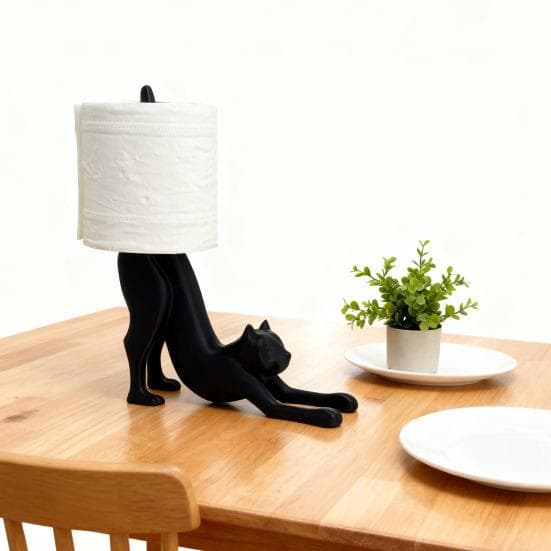 Katt Toalettpapirholder Skrivebord Morsom Rullpapirholder Svart Leopardkatt Toalettrull Dispenser for Baderomsdekorasjon Oppbevaring Svart