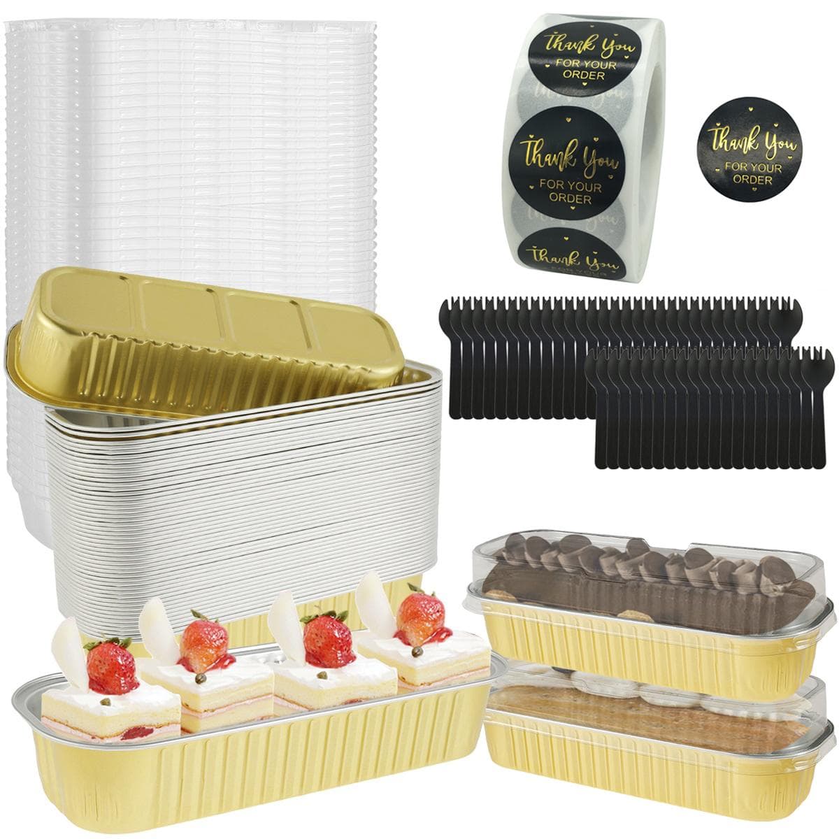 50 stk Mini kakeformer med lokk og skjeer Aluminiumsfolie Bakeformer Mini Brødbeholdere Muffinsformer Formkakeformer Kjøkkenredskaper