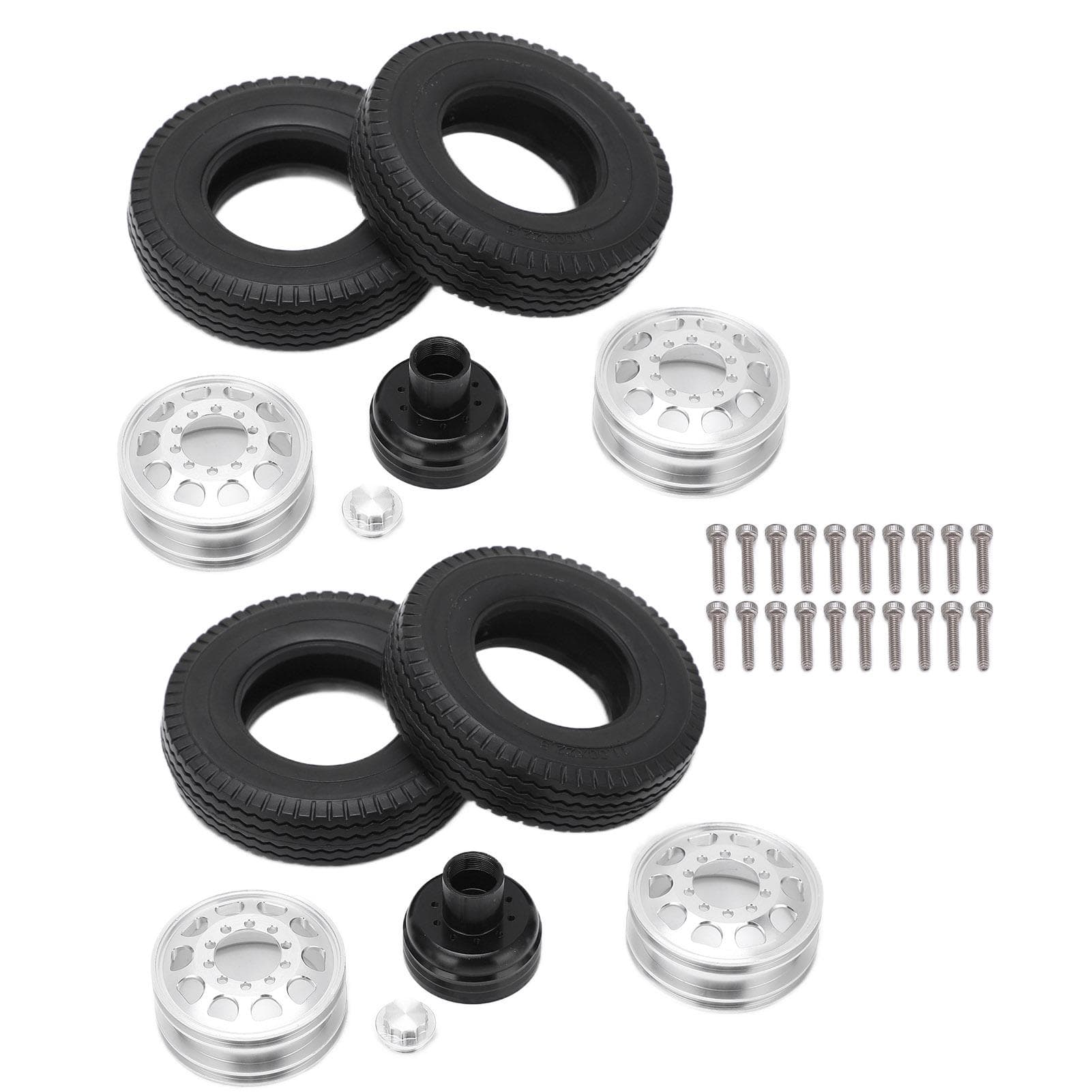 2 stk RC Legering Bakhjulsnav Felger med 21 mm Bredde Gummi Dekk for Tamiya 114 Traktor Dumper