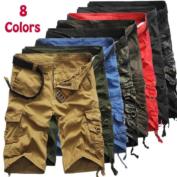 Cargo-shorts for menn løs kamuflasje-shorts med flere lommer Ensfarget shorts med midt midje Matchende shorts cm Svart