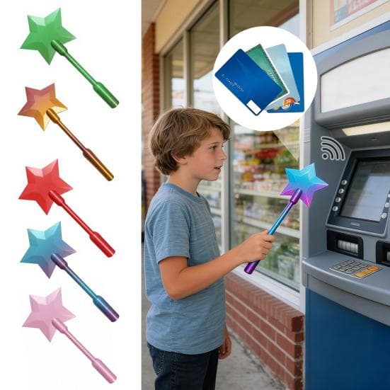 Kortholder Stjernestav 3D-printet Trykk-for-å-betale Stav Kontaktløs Kredittkortholder Morsom Magisk Betalingsstav Gave til Barn Tenåringer