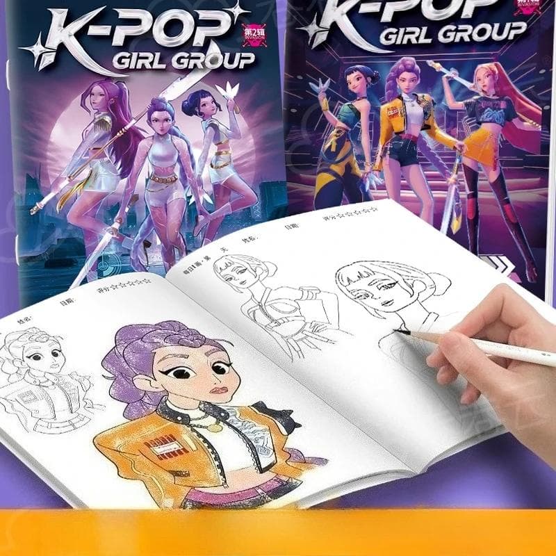 Ny Kpop Demon Anime Perifer Fargeleggingsbok Linjetegningsdesign Barn Brosjyrestil Egnet For Barns Fargelegging Tegning