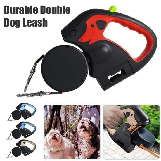 Uttrekkbart hundebånd for 2 hunder Nylon trekktau med LED-lys Ergonomisk håndtak bæsjposeholder for små hunder khaki