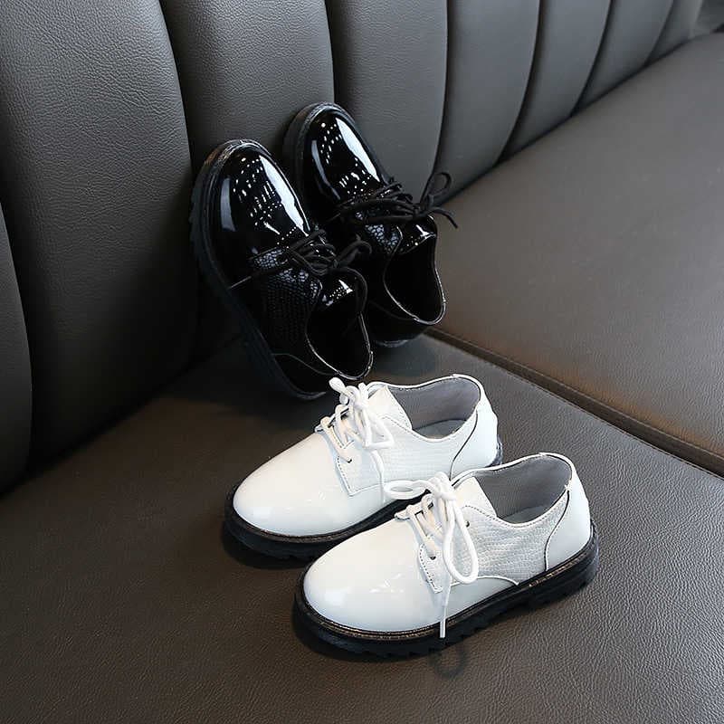 Barn Nye Gutter Skinn Brudekjole Sko for Jenter Barn Baby Black School Performance Formelle Flat Loafer Sko B501 cm Svart