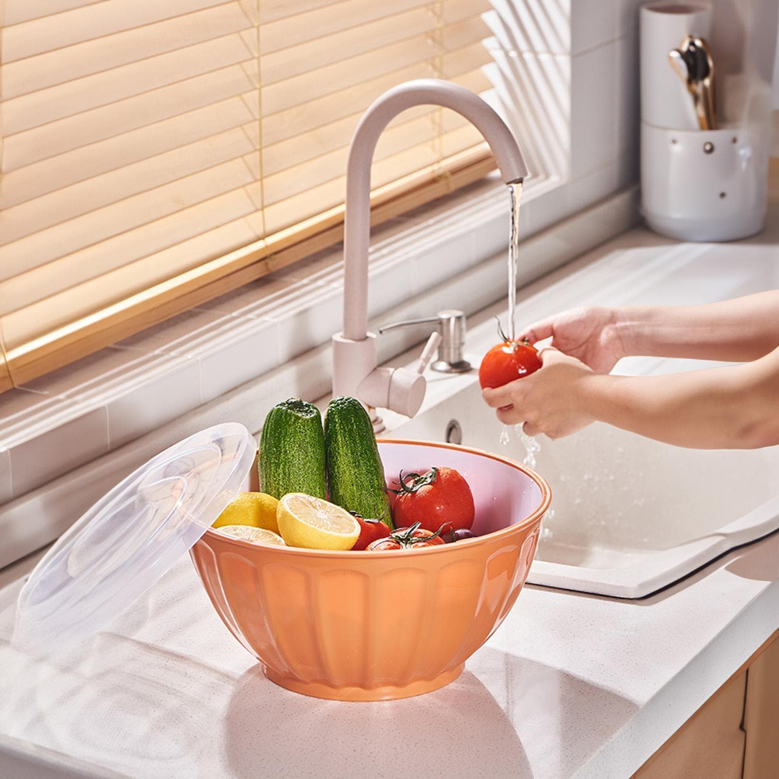 Stor serveringsskål 46oz stor kapasitet uknuselige boller middagsselskaper boller beholder for servering av frokostblanding pasta popcorn snacks Blå