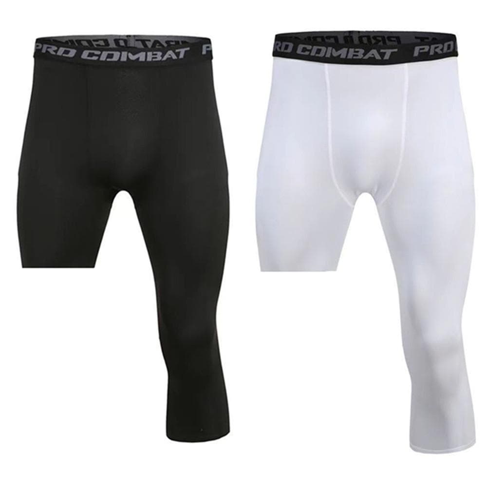 Menn Basketball One Leg Bukser 3/4 beskårne Leggings Base Layer Løpe Tight Sports Gym Fotball Fotball Fitness Trening Trening Øvelse cm Hvit