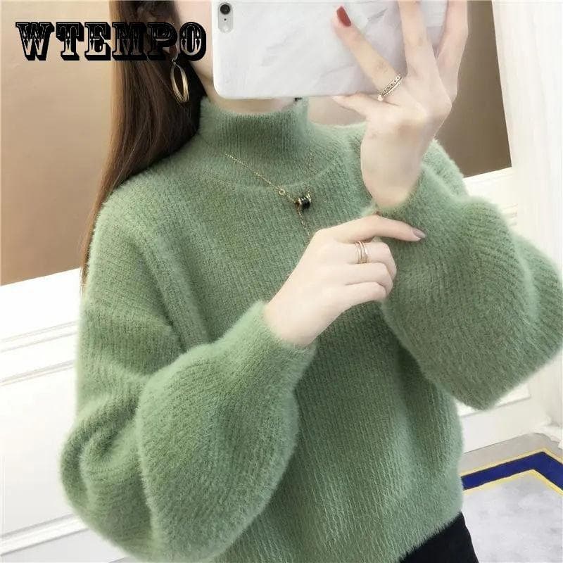 Vinter Mink Cashmere Tykk Genser Dame Genser Hvit Pull Femme Løs Pullover Strikkede Fluffy Gensere For Dame Vinter cm