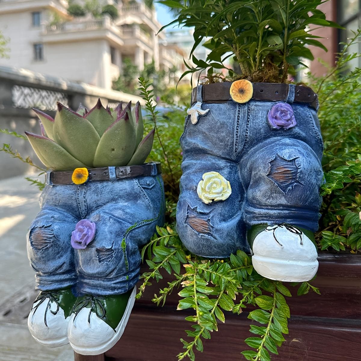 Jeans Patio Dekorativ Blomsterpotte Arrangement Harpiks Håndverk Patio Design Vintage Aldret Patio Dekorasjoner Blomsterpotte (Uten planter)