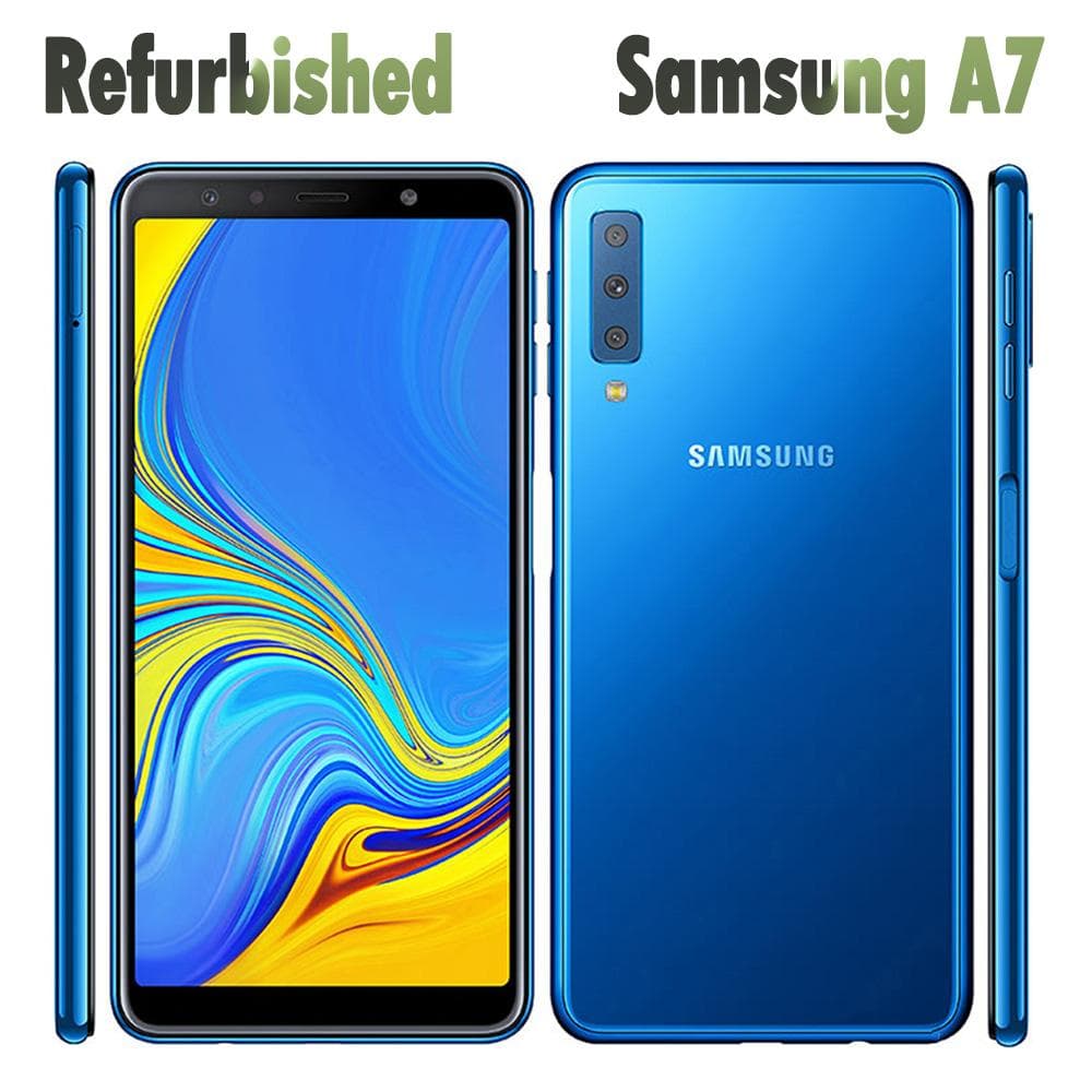Oppusset Samsung Galaxy A7 (2018) A750F Dual SIM Android 4GB RAM 128GB ROM Med Enkelt SIM/Dobbelt SIM gull