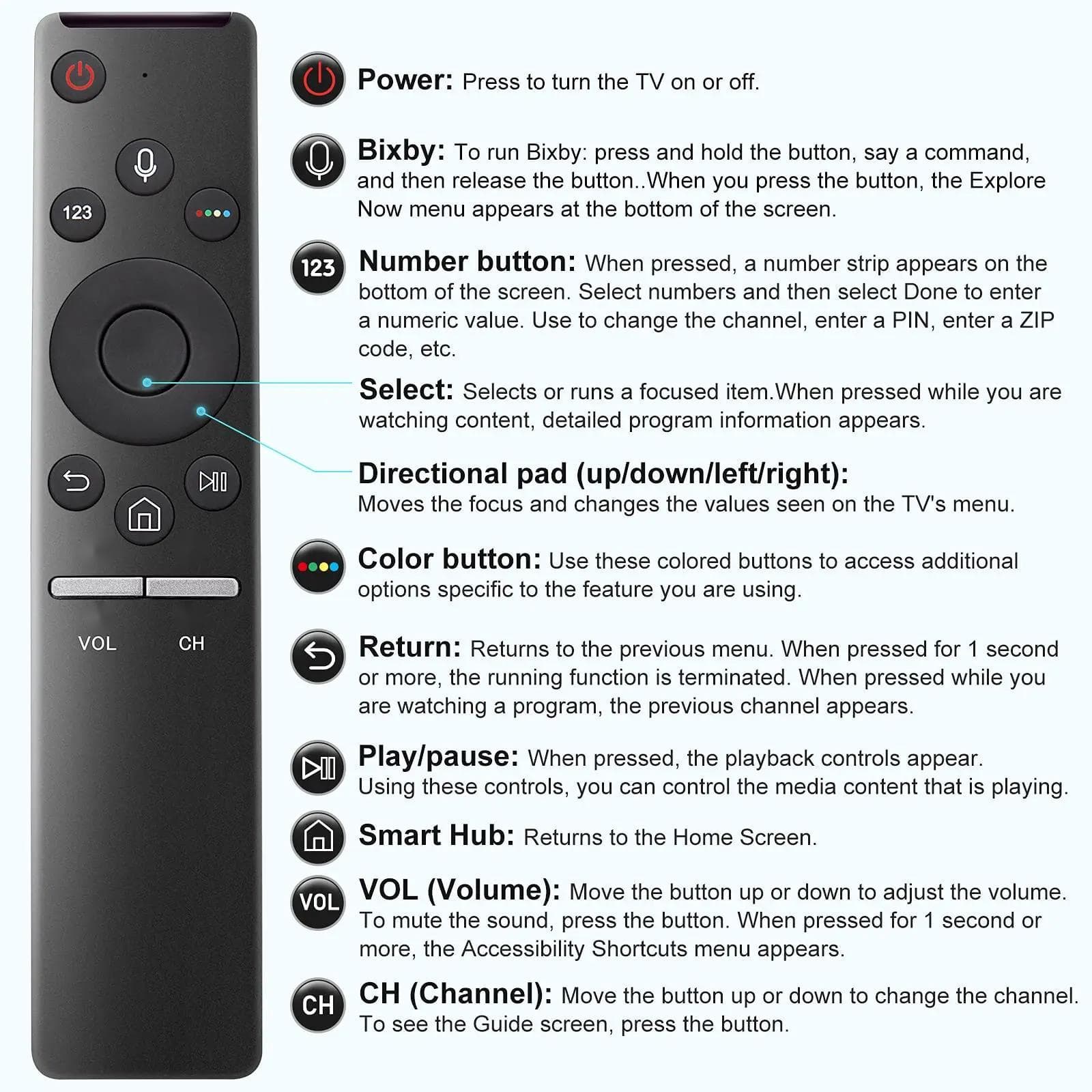 Erstatningsfjernkontroll for Samsung Smart TV BN59-1266A Universell stemmefjernkontroll for alle Samsung TV-er med stemmefunksjon Svart