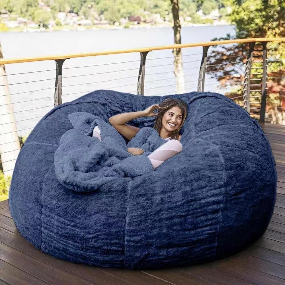 Hjem Svamp Seng Bean Bag Stoltrekk Glidetrekk Dobbeltrom Balkong Stor sofa Rund Myk Fluffy mørk grå farge
