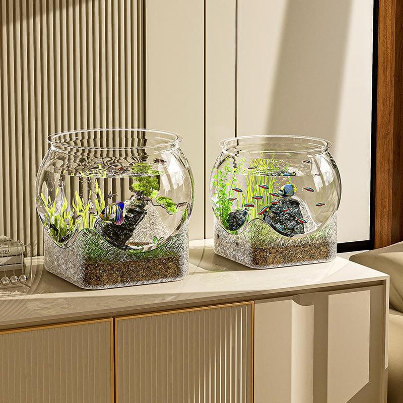 Ultraklart Rundt Fiskebolle Plast Avtakbart Skrivebordsakvarium Ultraklart Visningsakvarium Lite Akvarium Bordplatepynt