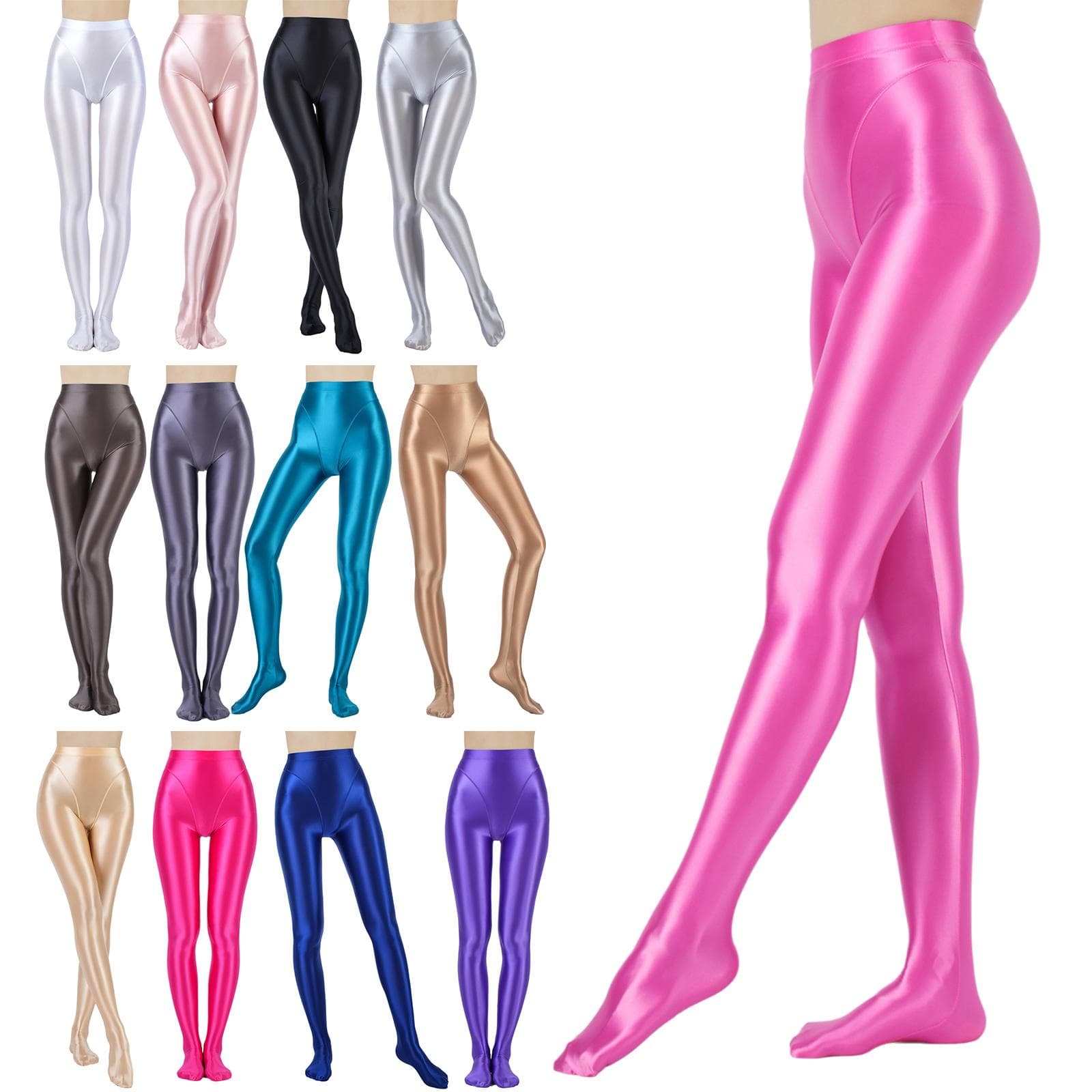 Kvinner Metallisk Skinnende Leggings Falsk 2-delt Høy midje Elastiske Tights for Yoga Fitness Sportbukser cm Svart