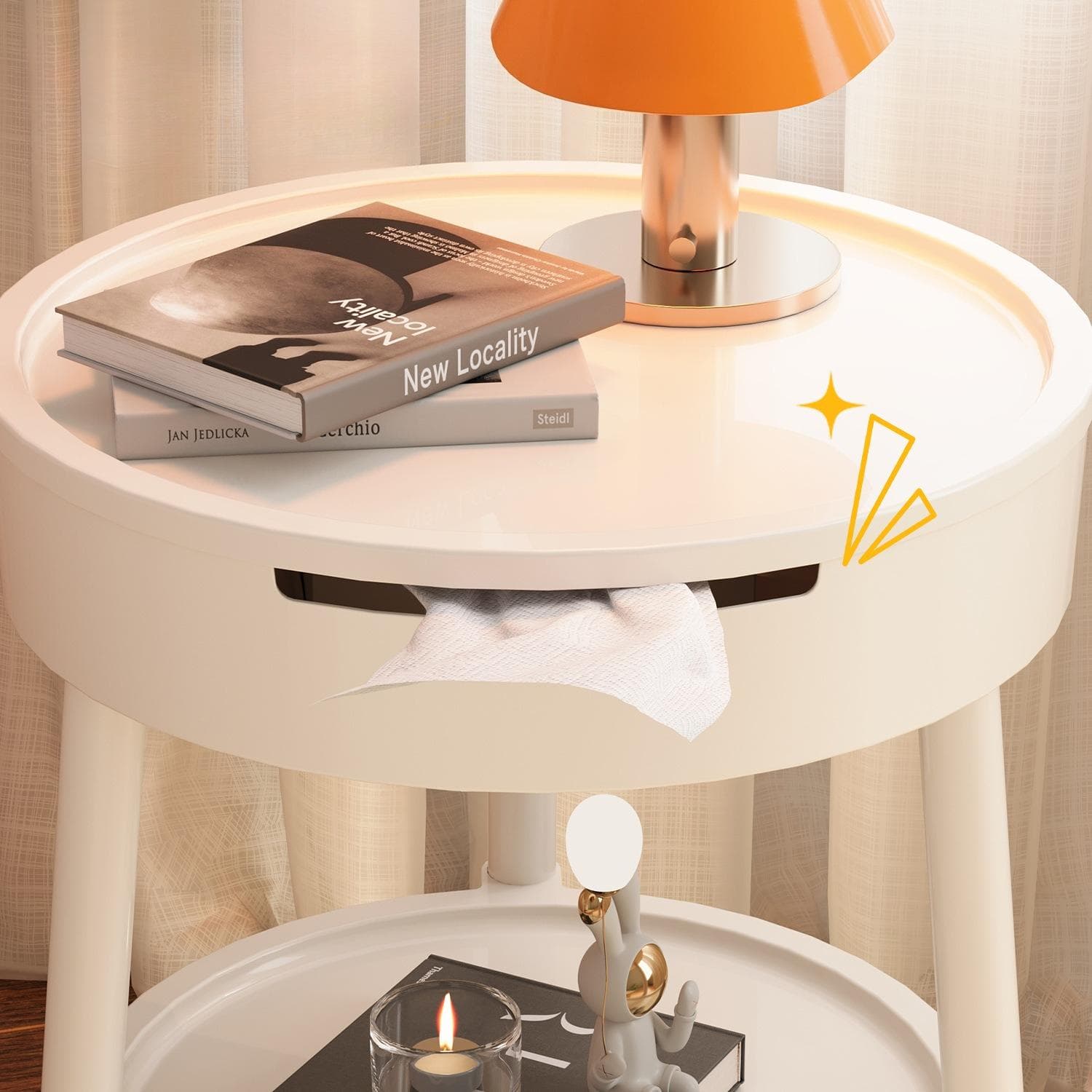 Hvite Runde Kaffebord Kreative Møbler Minimalistisk Nattbord Moderne Soverom Mobilt Sidebord Personlighetsdesign