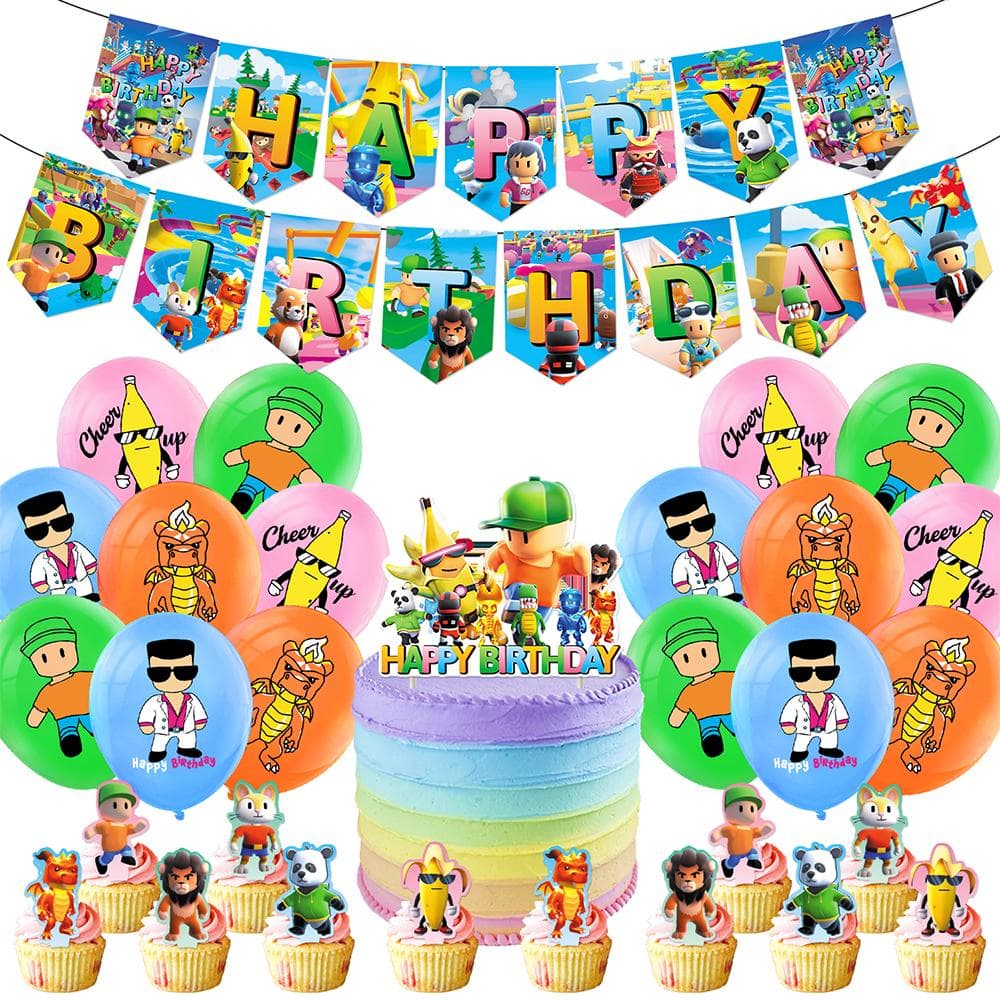 30 STK Stumble Guys Party Supplies inkluderer Banner Cake Toppers ballonger