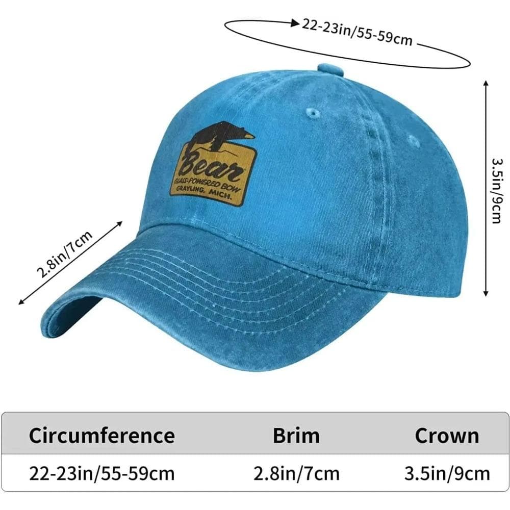 Bear Archery Caps Lue Klassisk Vintage Lue for Menn Kvinner Tenåringer Lue Justerbar Cowboyhatt Blå cm Hvit