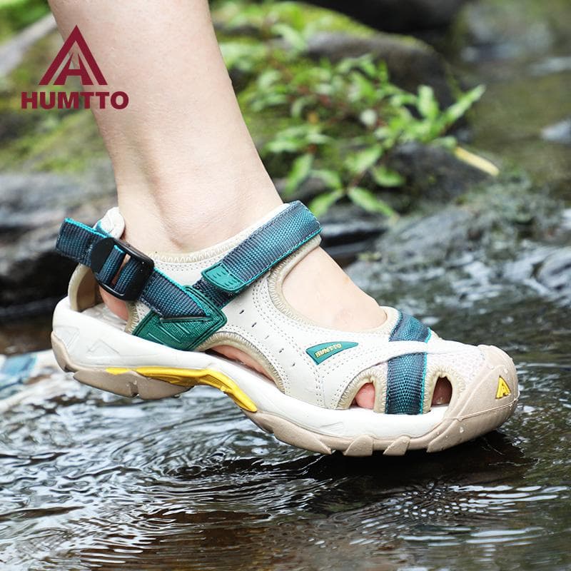 HUMTTO Fashion Casual Flat Damesandaler Sommer Pustende Hurtigtørkende Outdoor Beach Damesko cm beige/Grønn