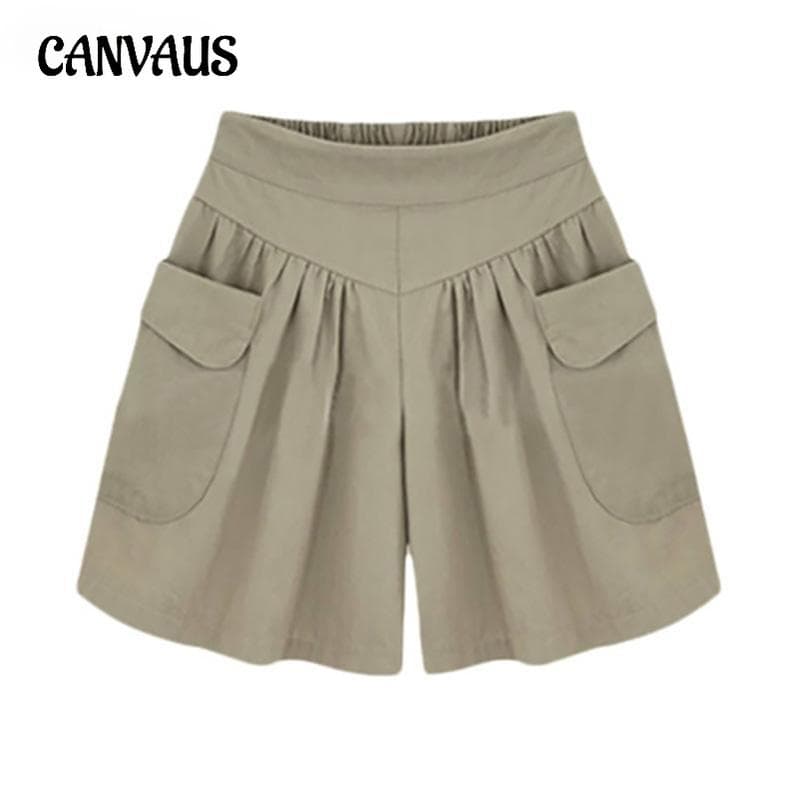 Damemote Sommer Løse Uformelle Shorts Elastisk midje Strandshorts Ensfarget Pustende Bukser med brede ben cm Svart
