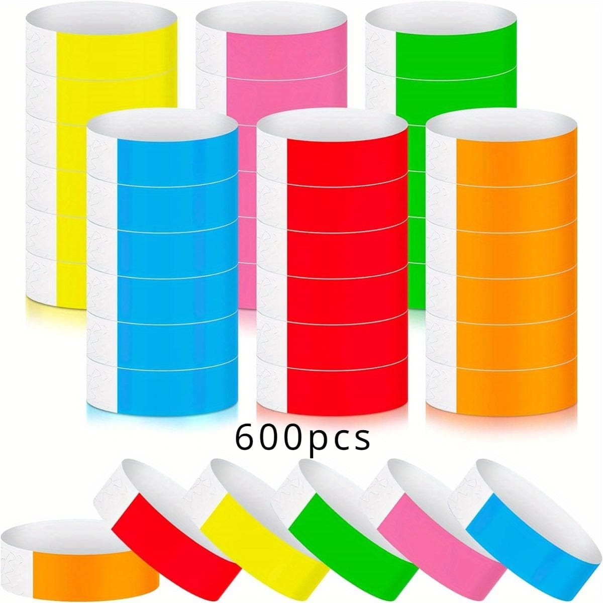 600 stk Papirarmbånd Neon Armbånd Vanntette håndbånd til arrangementer Lette konsertarmbånd Neonfargede selvklebende armbånd til fest cm