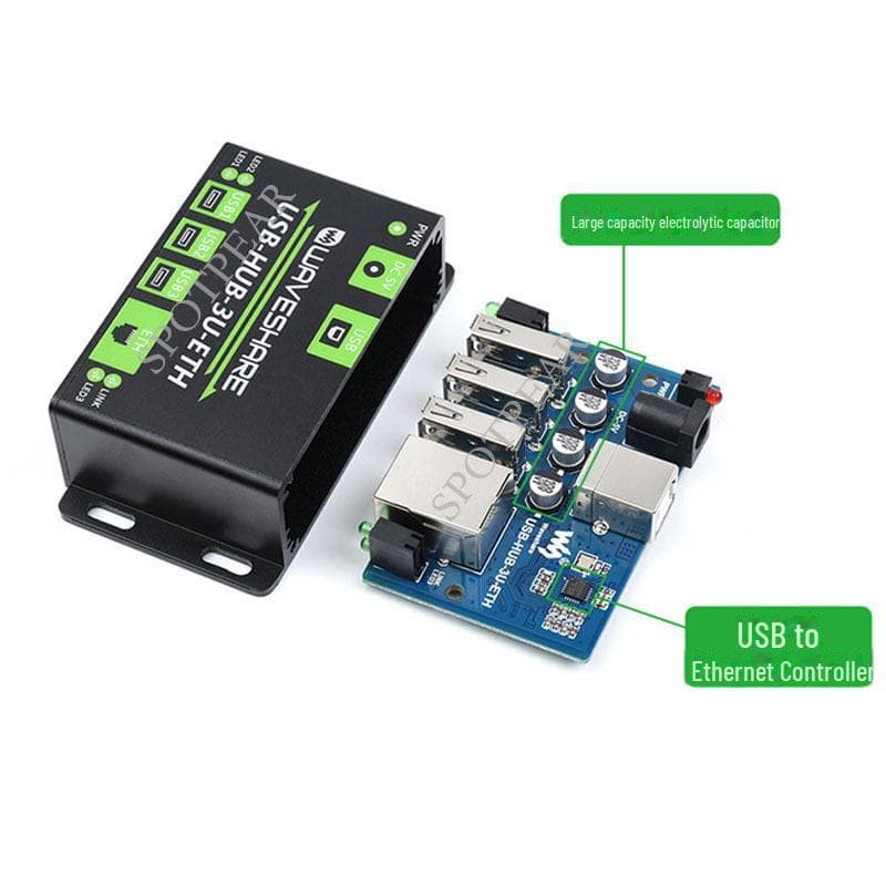 Industriell 3-veis USB-hub med 100M Ethernet-port og multi-grensesnittadapter