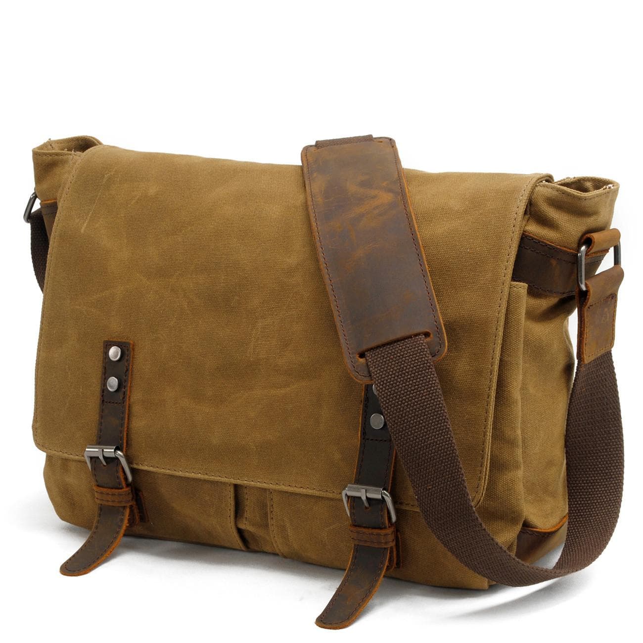 Herre Skulderveske Casual Canvas Herreveske Crossbody Veske Retro Canvas Veske Dataveske khaki