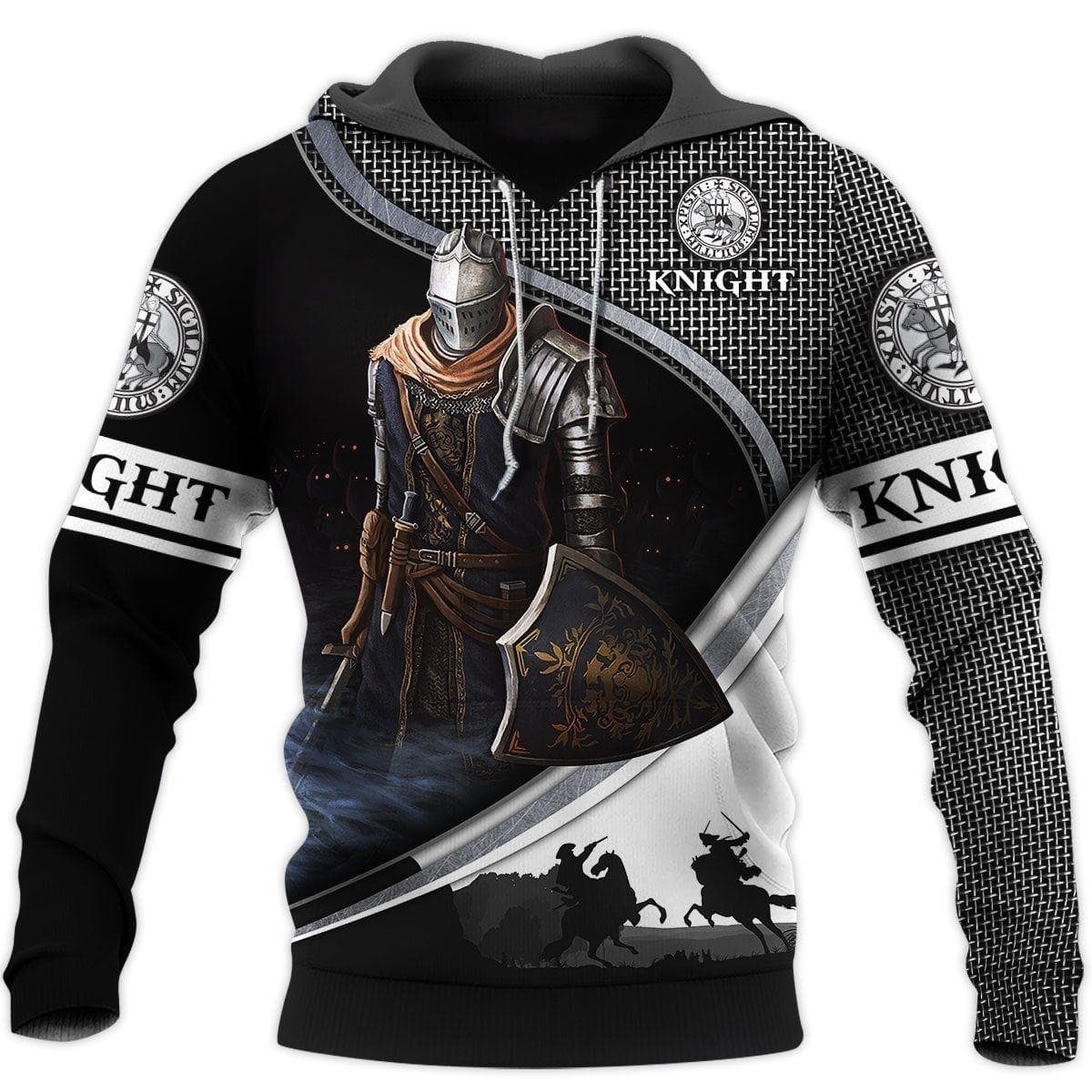 Knights Templar hettegenser for menn 3D-utskrift Oversized genser Mote løs jakke genser Uformell hette Streetwear-overdeler cm