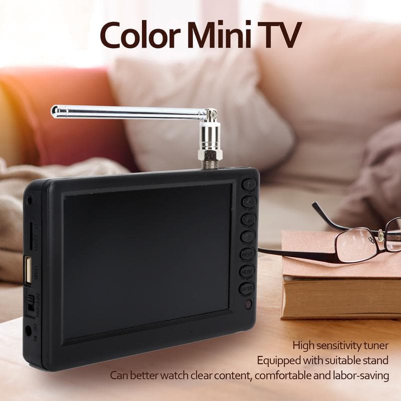 5 tommer Digital-TV Bærbar FM ATV-brakett Høyoppløselig Mini-TV EU-plugg 110-220V Svart
