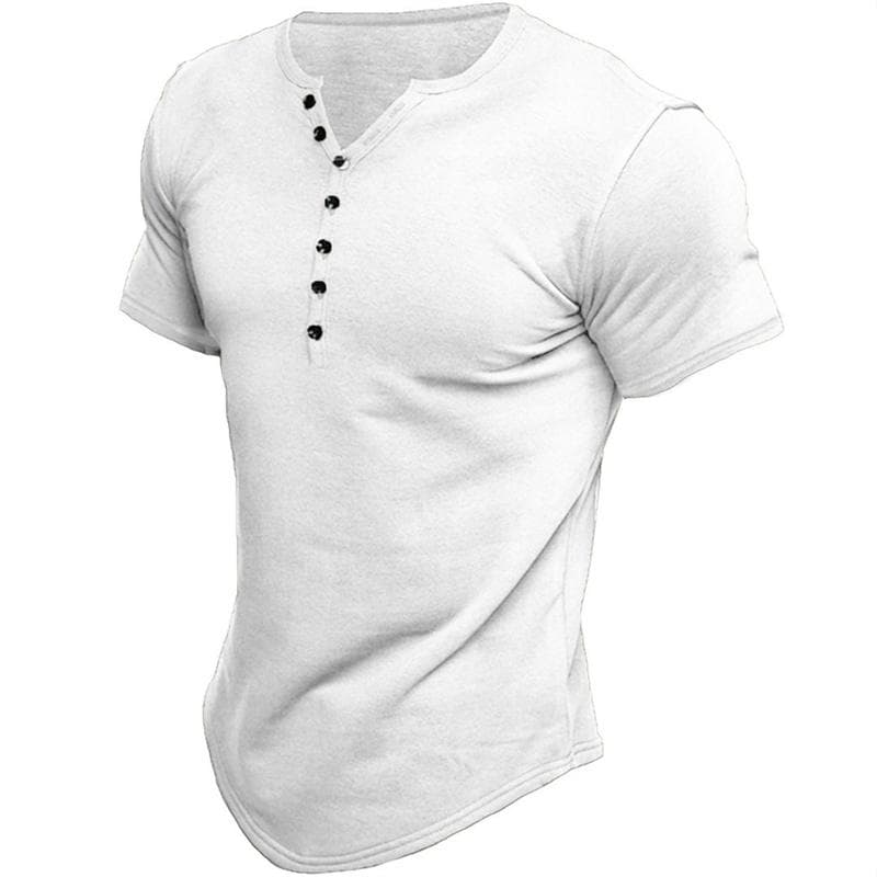 Sommer korte ermer herre t-skjorter herre tee knapper V-hals t-skjorte herre solid topp cm Hvit