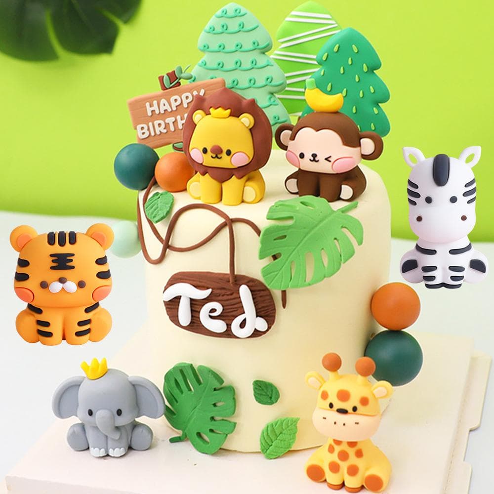Jungelkakedekorasjon Jungeldyr Kaketopper 1. bursdag Jungel Safari bursdagsfestdekorasjon Babyshower kakeutstyr