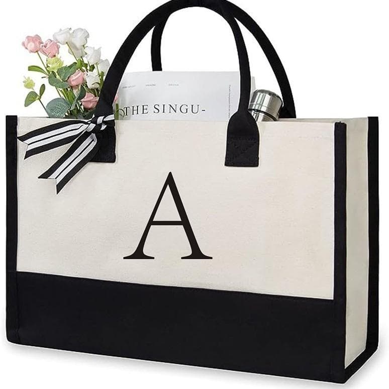 Stor Kapasitet Tote Bag Mote Canvas Totes Bokstaver Blomst Bærbar Strand Skulder Shopping Casual Strandveske Håndveske
