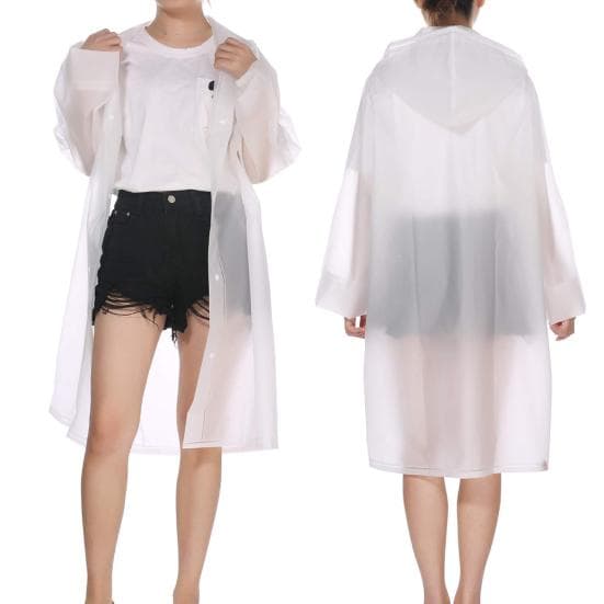 Unisex Vanntett Tykk Hette Regnkåpe Poncho Regntøy for Utendørsbruk Gjenbrukbar Hvit