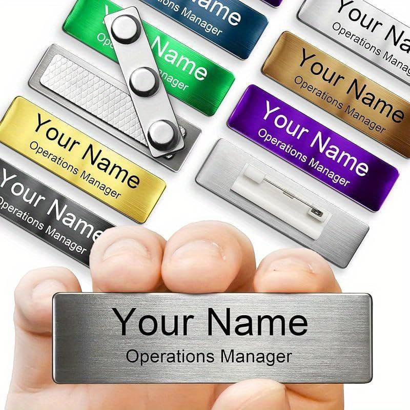 Tilpassede magnetiske navneskilt Graverte personlige navneskilt med magnet eller nål - Metall av rustfritt stål Egendesignede navneskiltmerker for