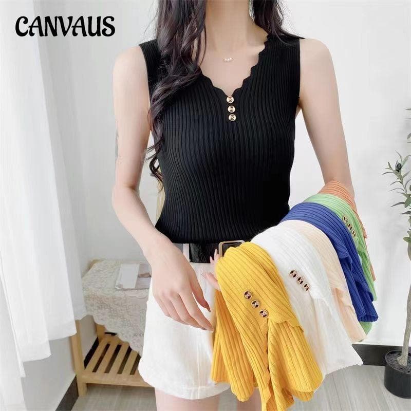 Sommervest for kvinner stor størrelse Ermeløs issilke Ensfarget Camisole V-hals Kort bunnskjorte Topp Løs Elastisk cm Gul
