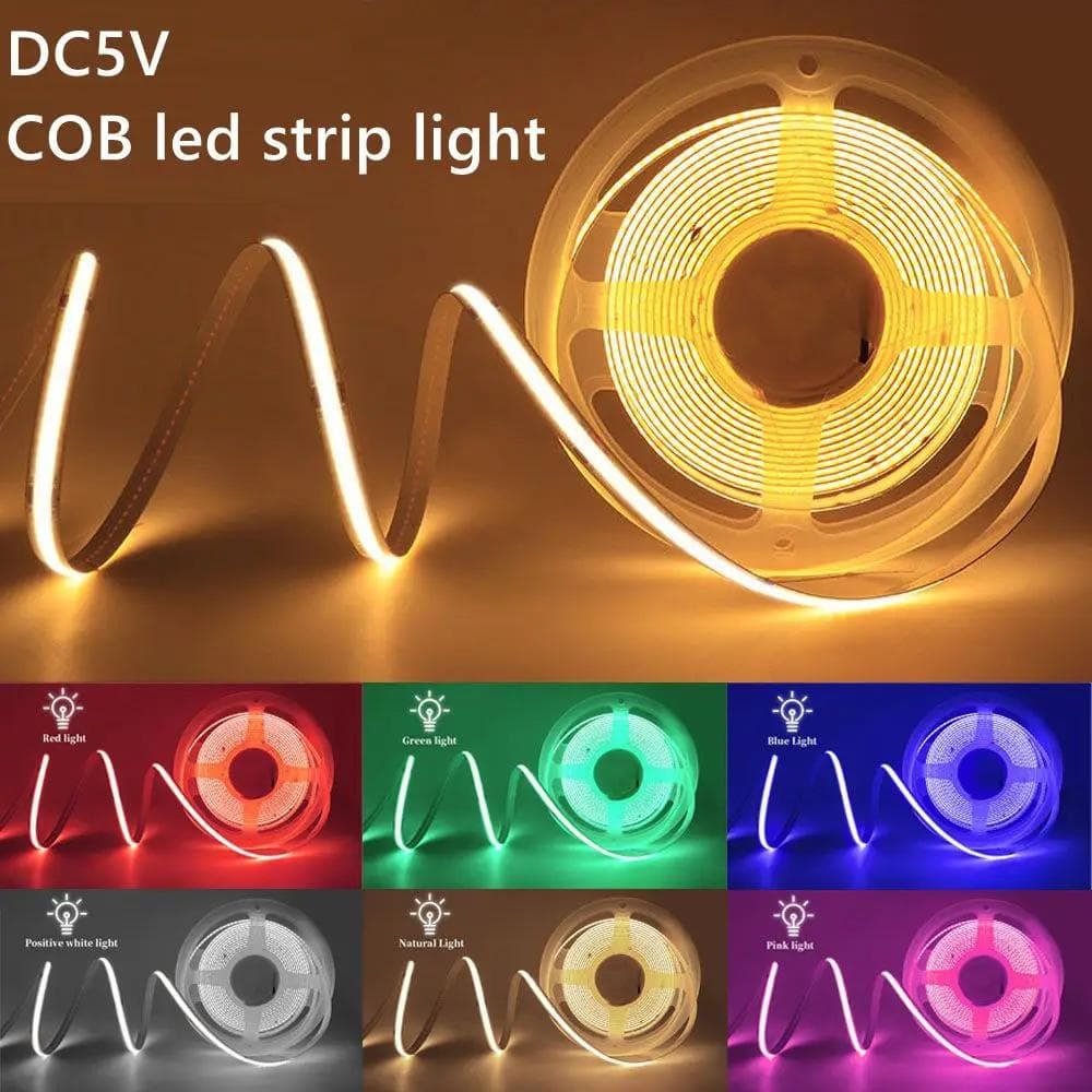 5V 8mm PCB COB LED Strip USB Lys med Switch Dimmer Fjernkontroll 320LED High Density Lineær Belysning Fleksibel Led Tape Lampe Rød