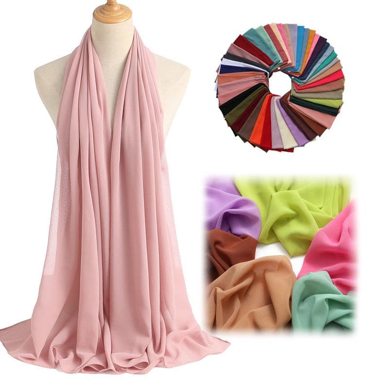 Perle Ensfarget Chiffon Rektangulært Skjerf: Allsidig dameskjerf og sjal. 70cm
