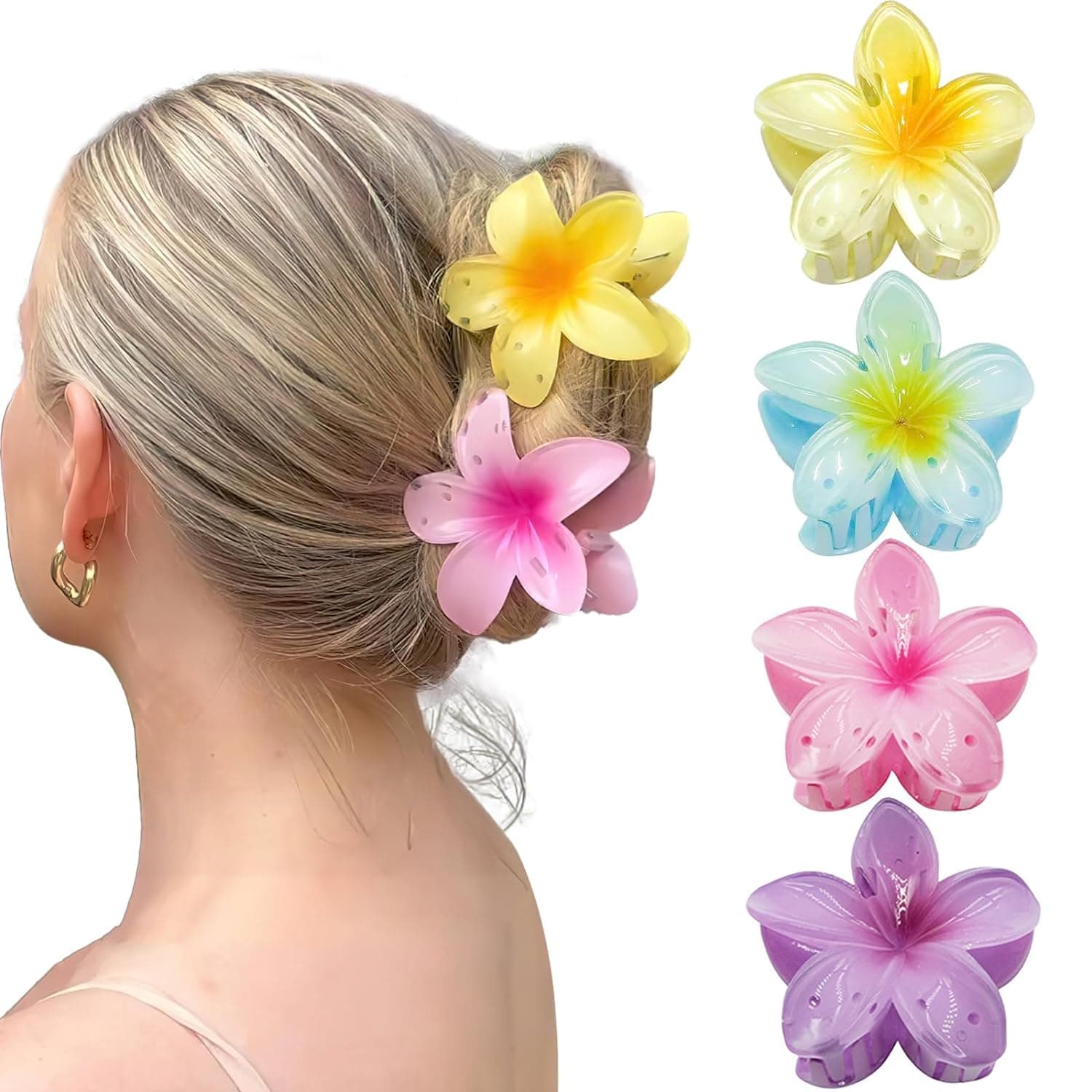 Hårspenner med blomster 4-pakning Yellow/Blue/Purple/Pink