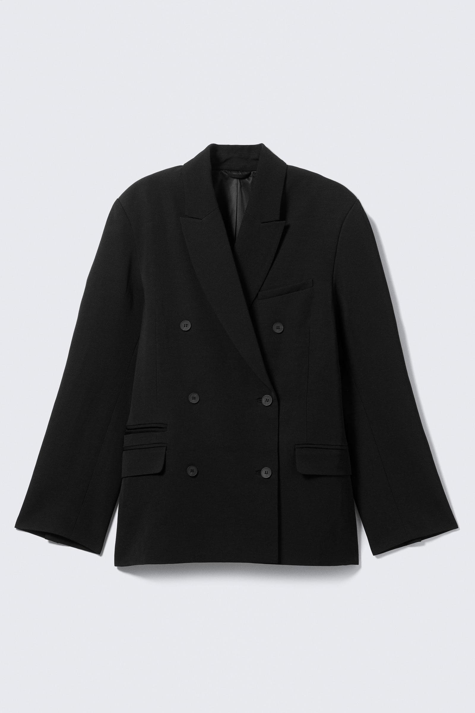 Loose Fit Double-Breasted Linen-Blend Blazer