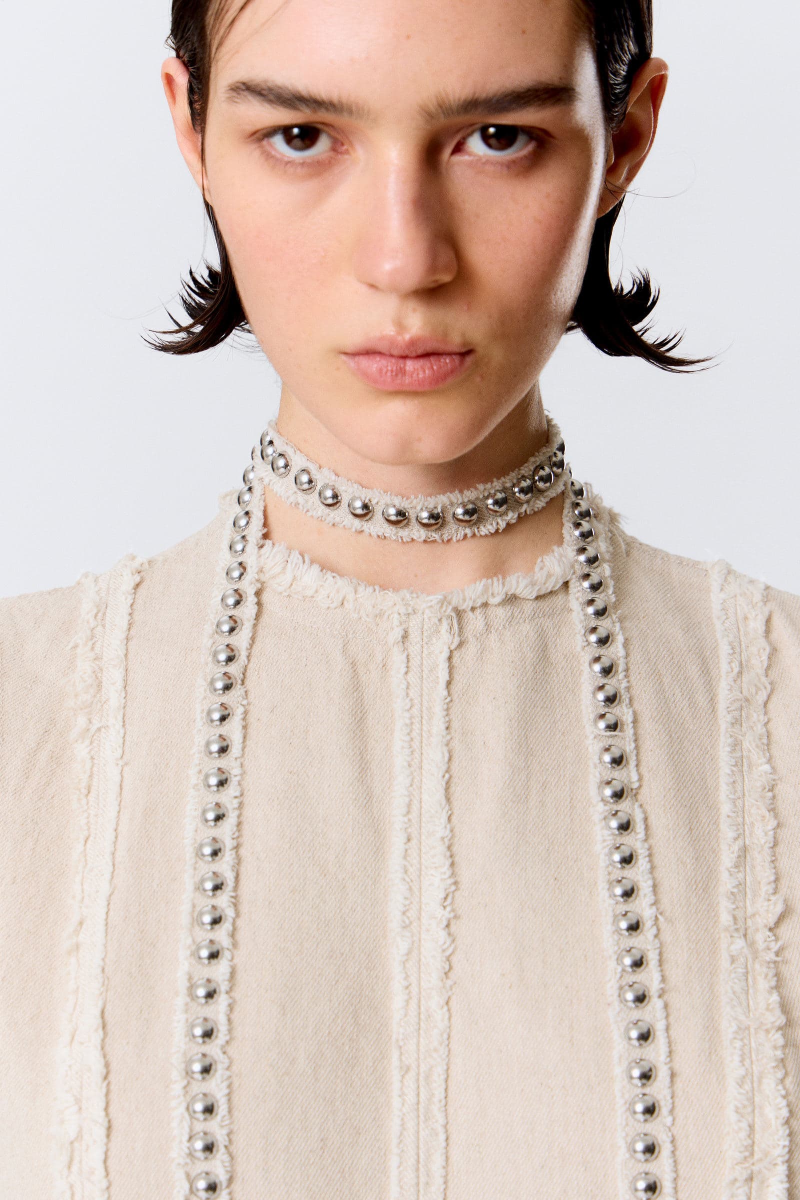 Studded Linen-Blend Choker Necklace